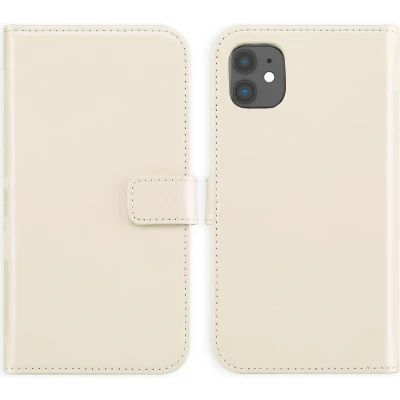 Afbeelding van Selencia Hoesje Geschikt voor iPhone 11 Met Pasjeshouder Echt Lederen Bookcase beige