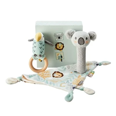 Afbeelding van Animal Adventures Baby Gift set 3 delige aandenken Knuffeldoekje, Pieper en Rammelaar Inclusief cadeauverpakking Geschikt vanaf de geboorte