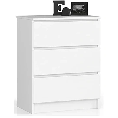 Afbeelding van AKORD K60 Commode met 3 laden voor woonkamer, slaapkamer, kantoor, modern functioneel design, 60 x 77 40 cm (b h d), gewicht 25 kg, wit