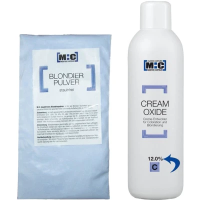 Afbeelding van M:C Blondeerpoeder in zak blauw 500gr + Ontwikkelaar 12.0% 1000ml bundel/set/pakket