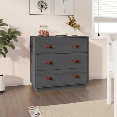 Afbeelding van Dressoir 80x40x75 cm massief grenenhout grijs