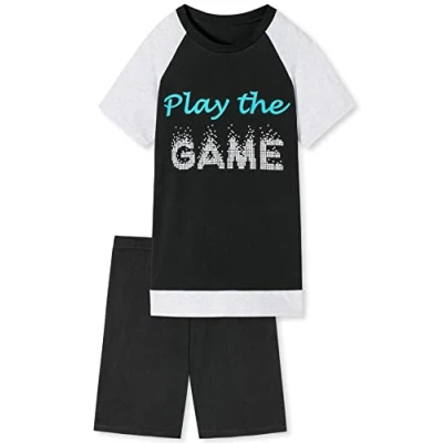 Afbeelding van Korte pyjama voor jongens, zachte single jersey van 100% katoen en bermudabroek, Speel het spel
