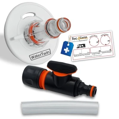 Afbeelding van MaJoCompTec® WATERTWIN Tankdop met wateraansluiting Vulaansluiting voor watervultuit Accessoires camper en caravan (pro versie + filter ventiel, adapter