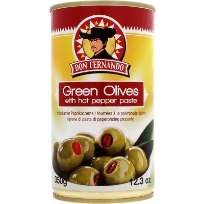 Afbeelding van Groene olijven gevuld met pikante paprikapasta 350g
