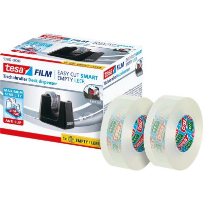 Afbeelding van tesa® SMART Bureaudispenser, zwart, met plakband eco &amp; clear, 2x 33m:19mm