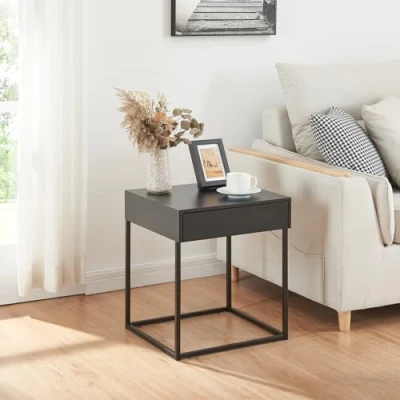 Afbeelding van Bijzettafel Rautjärvi met lade 50x43x41 cm zwart mat