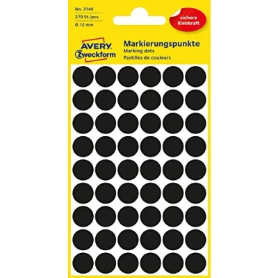 Image de Etiquette Avery Zweckform 3140 rond 12mm noir 270 pcs