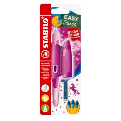 Afbeelding van STABILO A Easybirdy 3D DreamWorld Special Edition vulpen voor linkshandigen, ergonomische met veer beginners, roze, patroon
