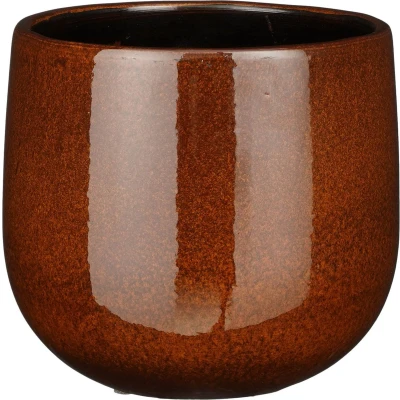 Afbeelding van Mica Decorations Plantenpot keramiek bruin glans D18H16 cm