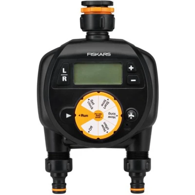 Afbeelding van Fiskars Water Timer Met Dubbele Uitgang Besproeiingscomputer 65 x 138 215 mm 580 gram Eenvoudig aan te sluiten Werkt op 2 AA Batterijen