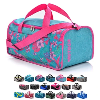 Afbeelding van meteor Sporttas Reistas Duffel Fitness Training Gym Weekend Werk, Blauw/Roze Bloemen, draagtas