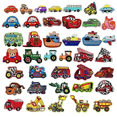 Afbeelding van Woohome 40 stuks opstrijkbare patches, raceauto, brandweerwagen, auto, patches voor kleding, T shirt, jeans, jas,