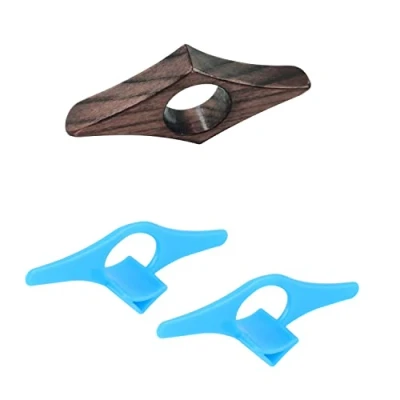 Afbeelding van 1 x handgemaakte bladwijzer van notenhout, bladwijzer, duimhouder, duimring, leesaccessoires, met 2 kunststof zijsteunen