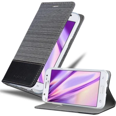 Afbeelding van Cadorabo Hoesje geschikt voor Samsung Galaxy J5 2015 in GRIJS ZWART Beschermhoes met magnetische sluiting, standfunctie en kaartvakje Book Case Cover Etui