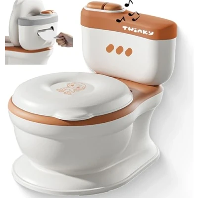 Afbeelding van Twinky® Plaspotje 3 in 1 Toilettrainer met Muziek &amp; Flush knop voor Kind, peuter Baby Potje deksel en WC Rolhouder Toilet Verkleiner Opstapje