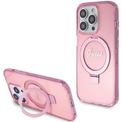 Afbeelding van Guess Ring Glitter Back Case (MagSafe Compatible) Geschikt voor Apple iPhone 15 Pro (6.1&quot;) Roze
