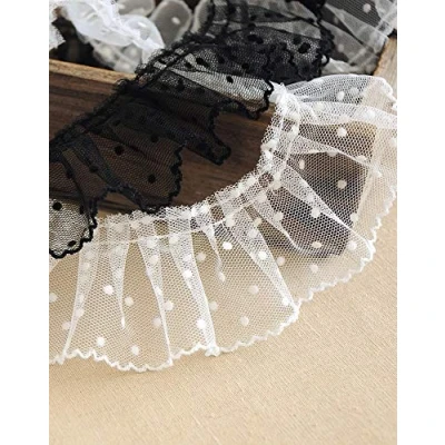 Afbeelding van Yulakes 3M Organza kanten rand, geplooide tule stof, plissee kant geurige naaide ambachten mesh veters (zwart)