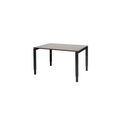 Afbeelding van Domino bureau, hoogte instelbaar (62 85cm) met 120x90cm &#039;zwevend&#039; logan eiken 25mm blad en zwart (RAL9005) N poot frame.