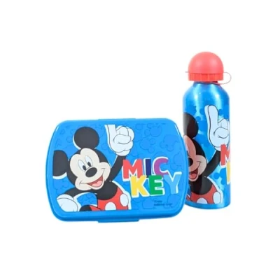 Afbeelding van My sweety pop Lunchset voor jongens broodtrommel + drinkfles lunchbox hydratatie kinderen kleuterschool school vakantie maaltijd cadeau idee Mickey Mouse rood/blauw