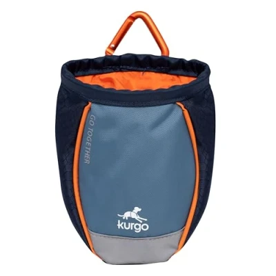 Image de Kurgo Pochette à friandises Go Stuff It pour chien, Fixation mousqueton ou bretelles clips, Cordon de serrage, Poche zippée, Bande réfléchissante, Taille unique, Bleu marine