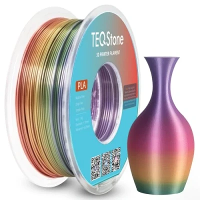 Afbeelding van TEQStone Zijde PLA filament, 1,75 mm, regenboog, 1 kg, glanzend oppervlak, schone wikkeling, maatnauwkeurigheid +/ 0,02 vacuümverpakking