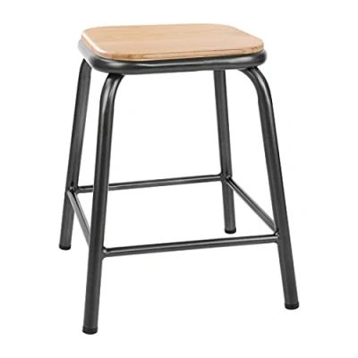 Afbeelding van Bolero Cantina lage kruk met houten zitting metallic grijs (4 stuks)