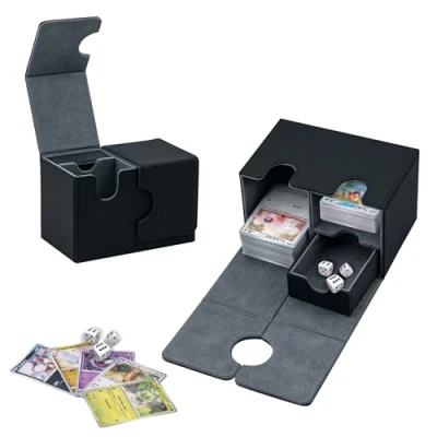 Afbeelding van Tolesum MTG Magnetische ruilkaartenbox met dobbelbakje voor 200 kaarten en meer, gemaakt van duurzaam kunstleer, compatibel Magic Commander TCG kaarten, zwart