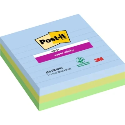 Afbeelding van Post it Super Sticky notes XL Oasis, 70 vel, ft 101 x mm, gelijnd, assorti, pak van 3 blokken memoblok