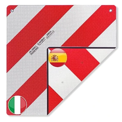 Afbeelding van Magma Spaans en Italiaans verkeersbord 2 in 1 voor fietsendrager of motorfiets, caravan, aanhanger, auto veiligheidssignaal reflector catadiopter goedgekeurd Italië Spanje Rood Wit (1)