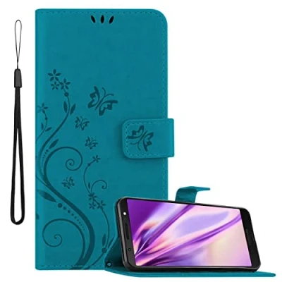 Afbeelding van Cadorabo Hoesje geschikt voor Motorola MOTO G6 PLUS in BLOEMEN BLAUW Beschermhoes bloemmotief met magnetische sluiting, standfunctie en kaartsleuven Book Case Cover Etui