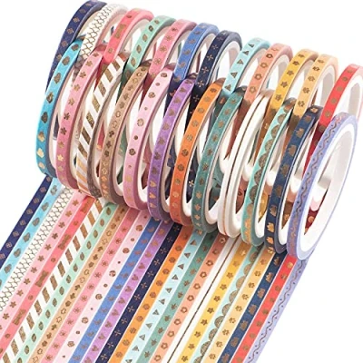 Afbeelding van YUBX Skinny Gold Washi Tape Set Glitter Decoratief 3 mm Breedte 24 Rollen