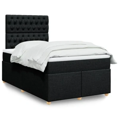 Image de vidaXL Sommier à lattes de lit avec matelas Noir 120x200 cm Tissu