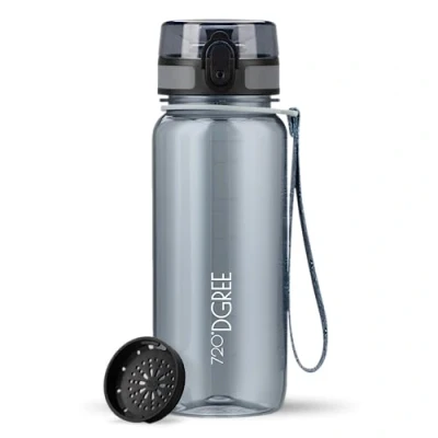 Afbeelding van uberBottle drinkflessen, met vruchtenzeef, 350ml/500ml/650ml/1l/1,5l, BPA vrij, sportfles voor universiteit, fitness, sport, outdoor, waterfles van Tritan, light, onbreekbaar, duurzaam, grijs, 650ml