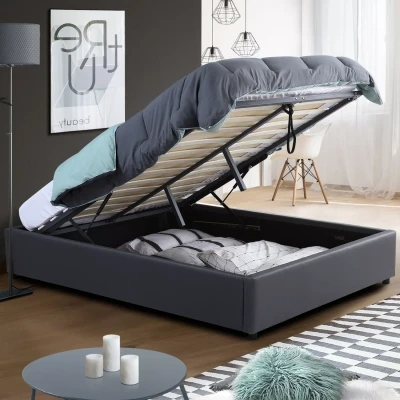 Afbeelding van Lit coffre double MIAMI avec sommier 160 x 200 CM PVC gris