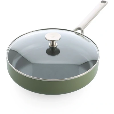 Afbeelding van BK Sublime hapjespan PFAS vrij Ø 28cm deksel olive green gouden stainless steel handgrepen ovenbestendig tot 220C