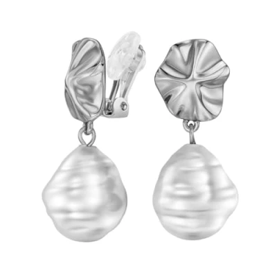 Afbeelding van Traveller Clip Oorbellen Oorclips Dames Hangers Zilverkleurig Barok Parel 14 x 12 mm Wit Geplatineerd 30 114338