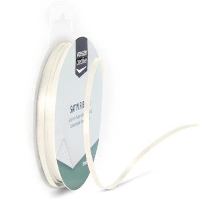 Afbeelding van Vaessen Creative Satijnen lint, antiek wit, 3 mm x 10 m, decoratief stoffen lint voor bruiloft, doop en verjaardagscadeau, mm, 100