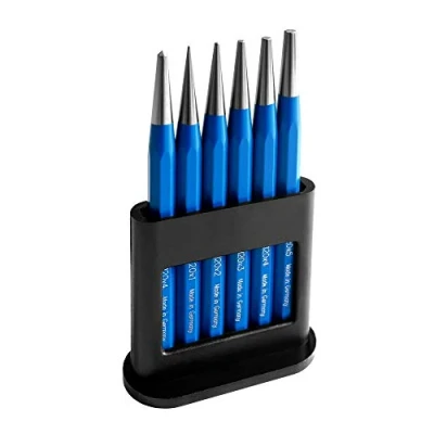 Afbeelding van S&amp;R Set van 6 stempels, gemaakt in Duitsland, CR V staal, hoge sterkte 1, 2, 3, 4, 5 mm + middenstempel Ø 4