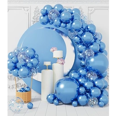 Afbeelding van AULE Blauwe metallic ballonnen, 100 stuks glanzende latexballonnen voor verjaardagsfeest, carnaval, bruiloft, babyshower, afstudeerfeest, 45,7 cm, 30,5 25,4 12,7 cm