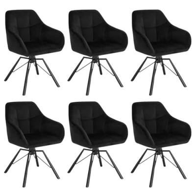Afbeelding van WOLTU 360 draaibare stoel, set van 6, eetkamerstoelen, Scandinavische keukenstoel, eetkamerstoel, fluweel, gevoerde zitting, metalen poten, zwart, BH365sz 6