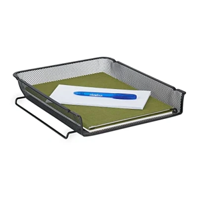 Afbeelding van Relaxdays brievenbak metaal stapelbare documentenbak zwarte bureau organizer a4