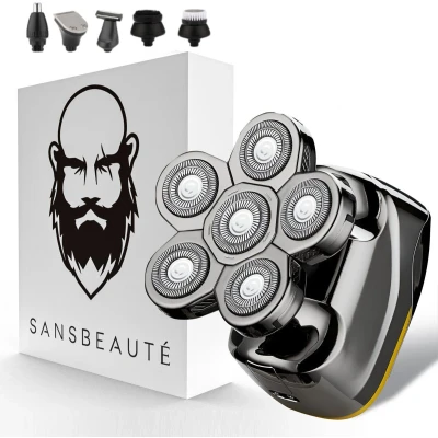 Afbeelding van 6 in 1 Scheerapparaat Mannen Trimmer Sansbeauté® SkullSharp V2 Head Nat &amp; Droog Electric Face Hair Shaver Hoofd Kaal Scheren Opzetstukken Elektrisch