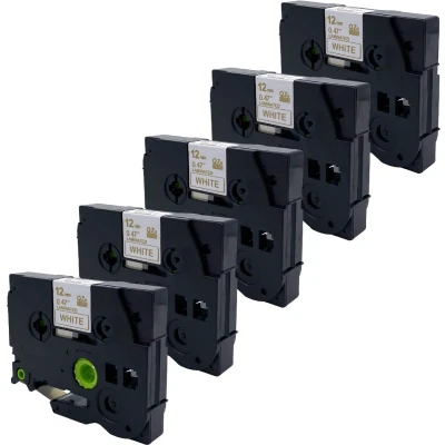 Afbeelding van DULA Brother Compatible label tape Tze 234 5 cassettes P Touch Goud op wit 12mm x 8m