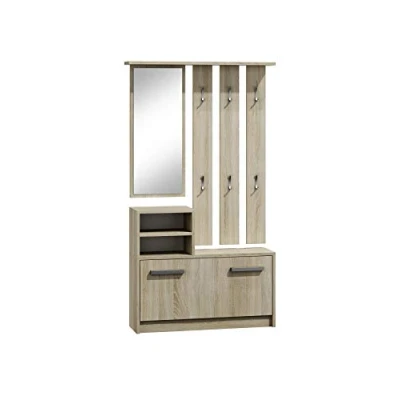 Afbeelding van ADGO gang gangmeubelset, kledingkasten, spiegel en kleerhangers schoenenkast, 6 voor kleding mantels, hal garderobe, compacte garderobe je entree (sonoma eiken)
