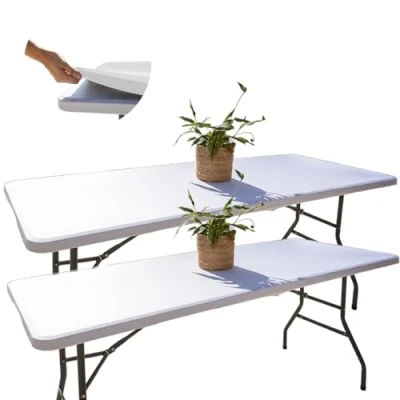 Afbeelding van 2 rechthoekige tafelkleden, wit, 182 x 76 cm, rekbaar, met elastiek, machinewasbaar, waterdicht en ideaal voor tuin, buiten; elegant design gemakkelijk te reinigen