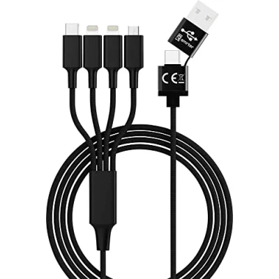 Afbeelding van Smrter USB laadkabel A stekker, C Apple Lightning micro B stekker 1.20 m Zwart SMRTER_ELITE_L_BK
