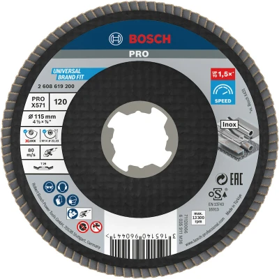 Image de BOSCH 2608619200 Disque à lamelles X LOCK X571 Best for Métal oblique, fibre de verre, 115mm, grain 120