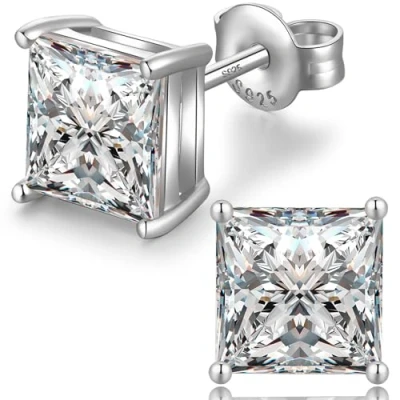 Afbeelding van Witgouden oorknopjes Heren oorbellen Zilver 925 Diamante Dames Studs zilveren voor mannen Hypoallergene 7mm