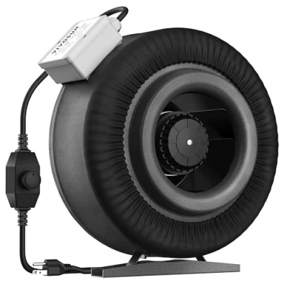 Afbeelding van VIVOSUN Z8 20,3 cm inline kanaalventilator 740 CFM met variabele snelheidsregelaar voor kweektent, binnentuinventilatie, zwart