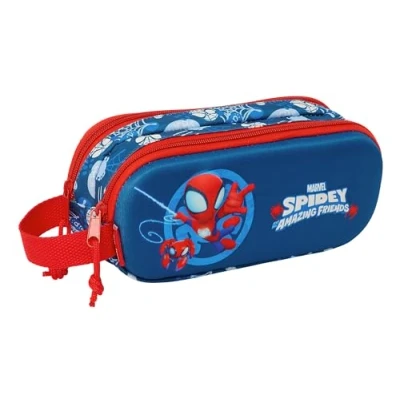 Afbeelding van Pennenetui met 2 vakken Spider Man Rood Marineblauw 21 x 8 6 cm 3D